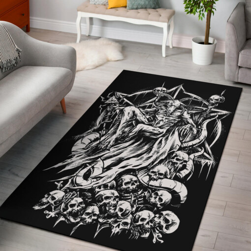 Skull Satanic Goat Impaled Skull Throne Area Rug