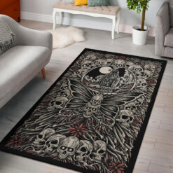 Skull Occult Raven Crow Moth Area Rug Color Version