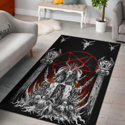 Skull Skeleton Satanic Goat Flame Color Satanic Pentagram Area Rug With Pentagram Goat Heads