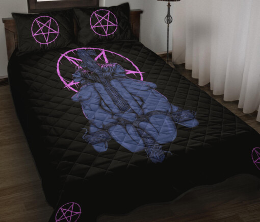 Satanic Pentagram Satanic Cross Been Caught Lying Quilt 3 Piece Set Sexy Wild Blue Pink