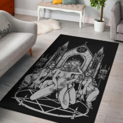 Skull Satanic Pentagram Demon Lucifer's Chapel Of Flesh Area Rug Black And White