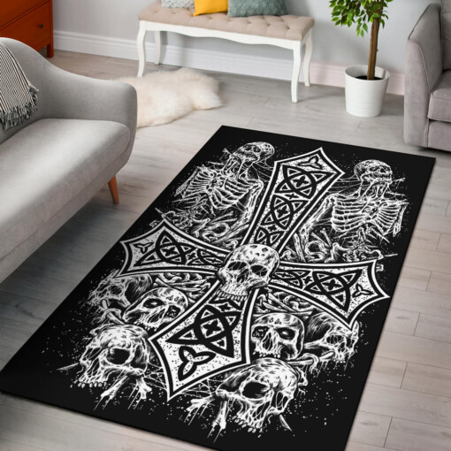 Skull Skeleton Inverted Cross Area Rug Version # 4