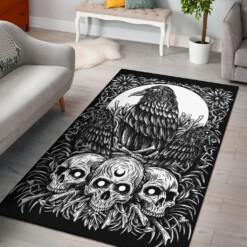 Skull Goth Occult Crow Eye New Dark Bright White Area Rug