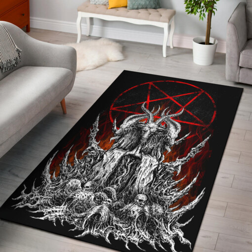 Skull Skeleton Satanic Goat Satanic Pentagram Flame Area Rug Large Flame Print Version