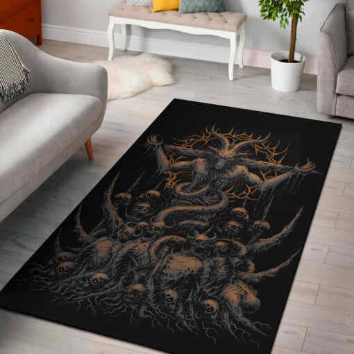 Skull Skeleton Unholy Possessed Messiah Resurrection Area Rug Awesome Silver Gold