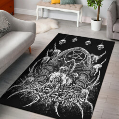 Satanic Skull Inverted Pentagram Shrine Area Rug Black And White Version