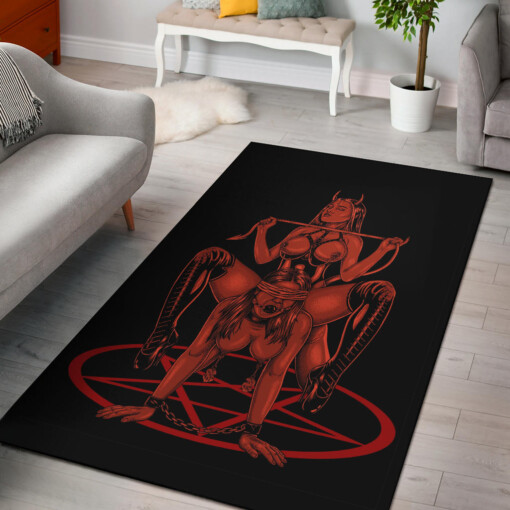 Satanic Pentagram Satanic Cross Demon Erotic Area Rug Color Version