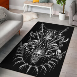 Skull Viking Thor's Hammer Sword Demon Area Rug Black And White