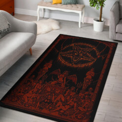 Satanic Pentagram Skull Sexy Winged Demon Welcome To Hell's Pearly Pleasure Gates Area Rug Red Version