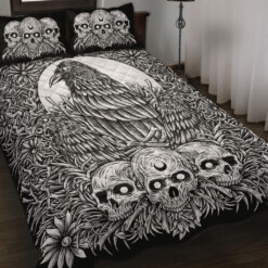 Skull Gothic Crow Eye Quilt 3 Piece Set Black And White