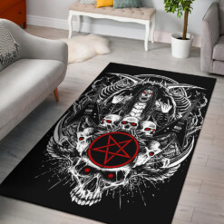 Skull Inverted Pentagram V Guitar Metal Head Area Rug