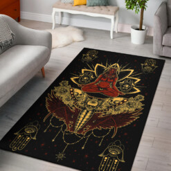 Skull Occult Cyclops Moth Crow Sword Area Rug Red And Yellow