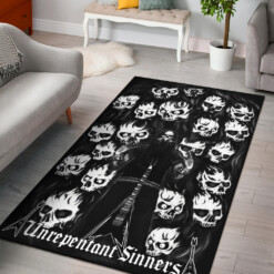 Skull Guitar Metal Head Unrepentant Sinners Area Rug