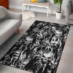 Smoke Skull Area Rug Black And White Red Eye Version