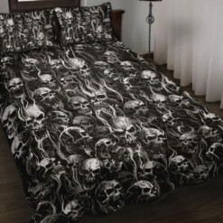 New Skull Smoke Design! Quilt 3 Piece Set New Black And White Texture