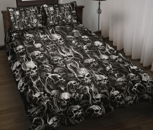 New Skull Smoke Design! Quilt 3 Piece Set New Black And White Texture