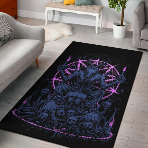 Skull Skeleton Satanic Goat Eternal Impaled Torment Skull Candle Trophy Area Rug New Cool Night Blue Pink-