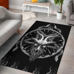 Skull Satanic Demon Goat Satanic Pentagram Serpent Area Rug Large Goat Version Black And White