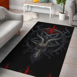 Skull Satanic Pentagram Goat Serpent Flame Area Rug Color Version