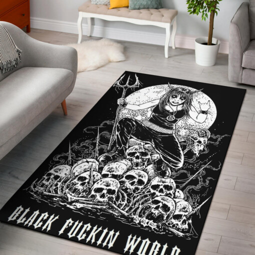 Skull Demon Black Metal Girl Area Rug