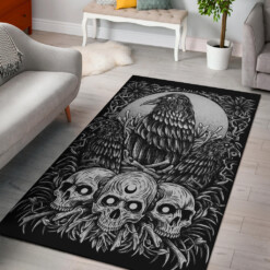 Skull Goth Occult Black Crow Area Rug New Dark Version