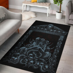 Skull Gothic Bat Skull Death Shrine Area Rug Color Version