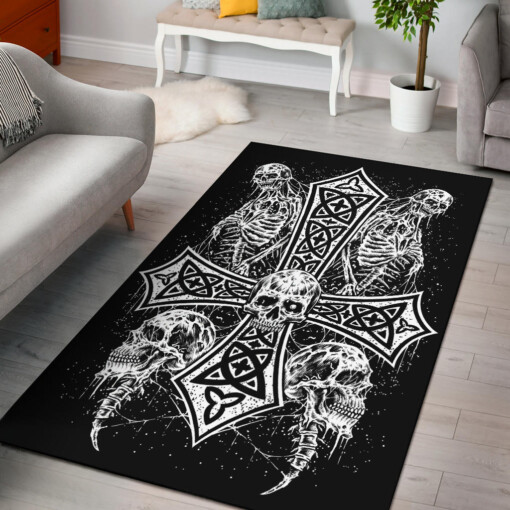 Skull Skeleton Inverted Cross Area Rug