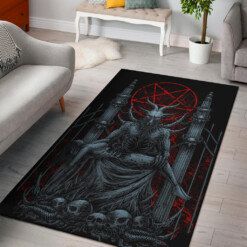 skull Satanic Goat Satanic Pentagram Serpent Delivered To The Pearly Gates Area Rug Color Version