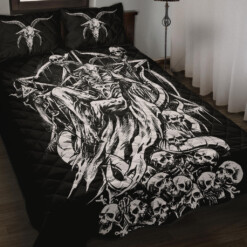 Skull Satanic Goat Impaled Skull Throne Quilt 3 Piece Set