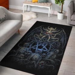 Skull Skeleton Demon Octopus Satanic Pentagram Area Rug Night Blue Version