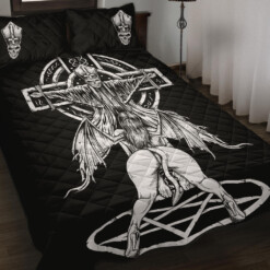 Skull Satanic Pentagram Demon Priest Crucified Quilt 3 Piece Set