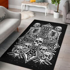 Skull Skeleton Gothic Satanic Inverted Cross Area Rug