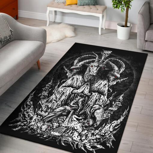 Skull Satanic Goat Zombie Crow Feast Area Rug