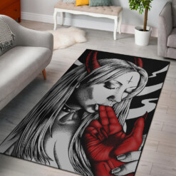 Satanic Demon Satanic Cross Embrace The Master Area Rug Black And White Red Version