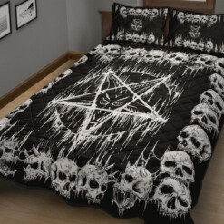 New! Skull Satanic Pentagram Drip Quilt 3 Piece Set With Pillow Room On Top To Admire The View!