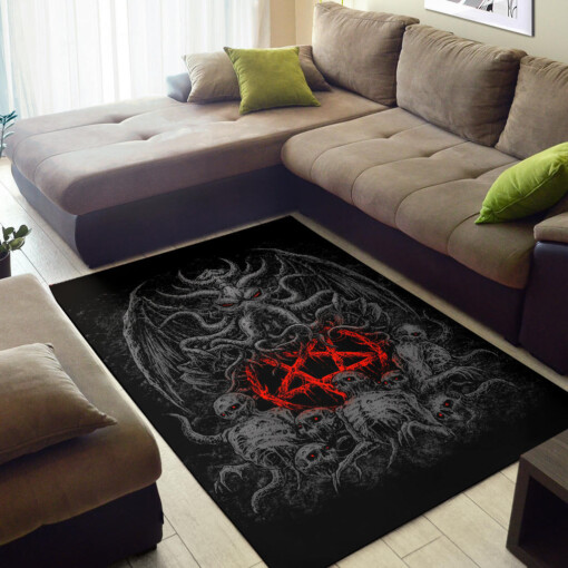 Skull Skeleton Demon Octopus Satanic Pentagram Area Rug Dark Style Red Pentagram