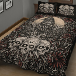 Skull Gothic Occult Crow Eye Quilt New Dark Color White Skull 3 Piece Set