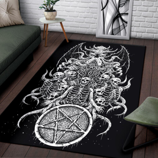 Skull Skeleton Satanic Pentagram Demon Octopus Area Rug