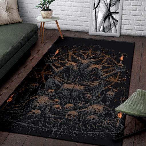 Skull Skeleton Satanic Goat Eternal Impaled Torment Skull Candle Trophy Area Rug Dark Version