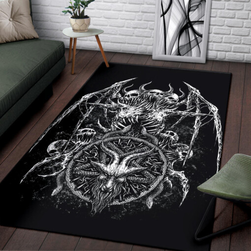 Skull Satanic Goat Serpent Satanic Pentagram Area Rug Black And White