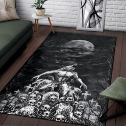 Skull Werewolf Demon Graveyard Area Rug Black And White Red Eye