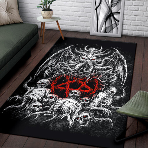 Skull Skeleton Demon Octopus Satanic Pentagram Area Rug Black And White Red