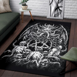 Skull Skeleton Demon Octopus Satanic Pentagram Area Rug Black And White Version