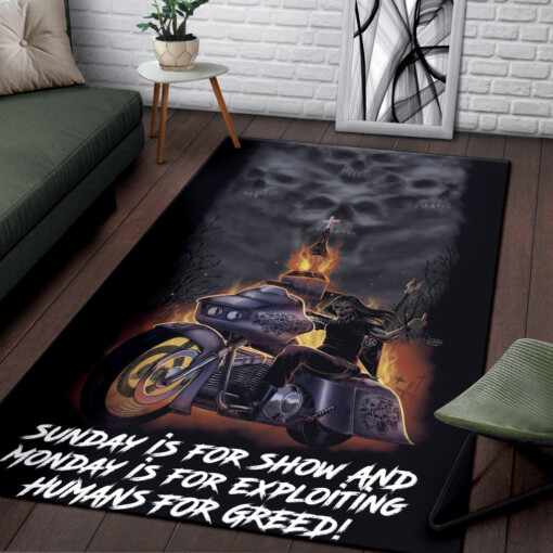 Skull Church Fire Biker Metal Head Area Rug