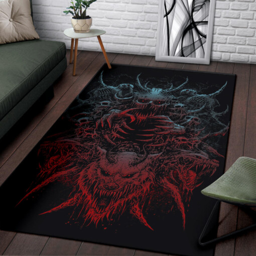 Skull Demon Wolf Area Rug Large Print Version Color