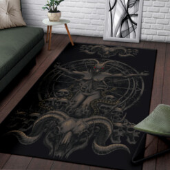 Satanic Skull Demon Goat Woman With Serpents Rust Red Eye Version Area Rug