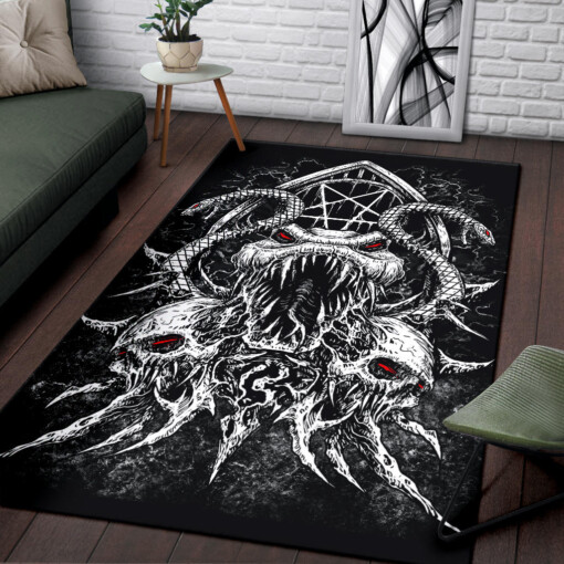 Skull Demon Serpent Satanic Pentagram Area Rug Black And White Red Eye Version