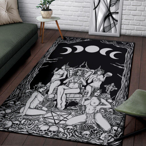 Skull Demon Satanic Pentagram Sexy Witch Throne Area Rug