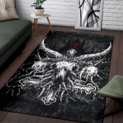 Skull Satanic crowned Goat Inverted Cross With Inverted Pentagram Night Church Area Rug