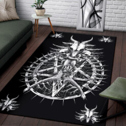 Satanic Skull Inverted Thorn Pentagram Goat Demon Head To Heavy Savior Area Rug